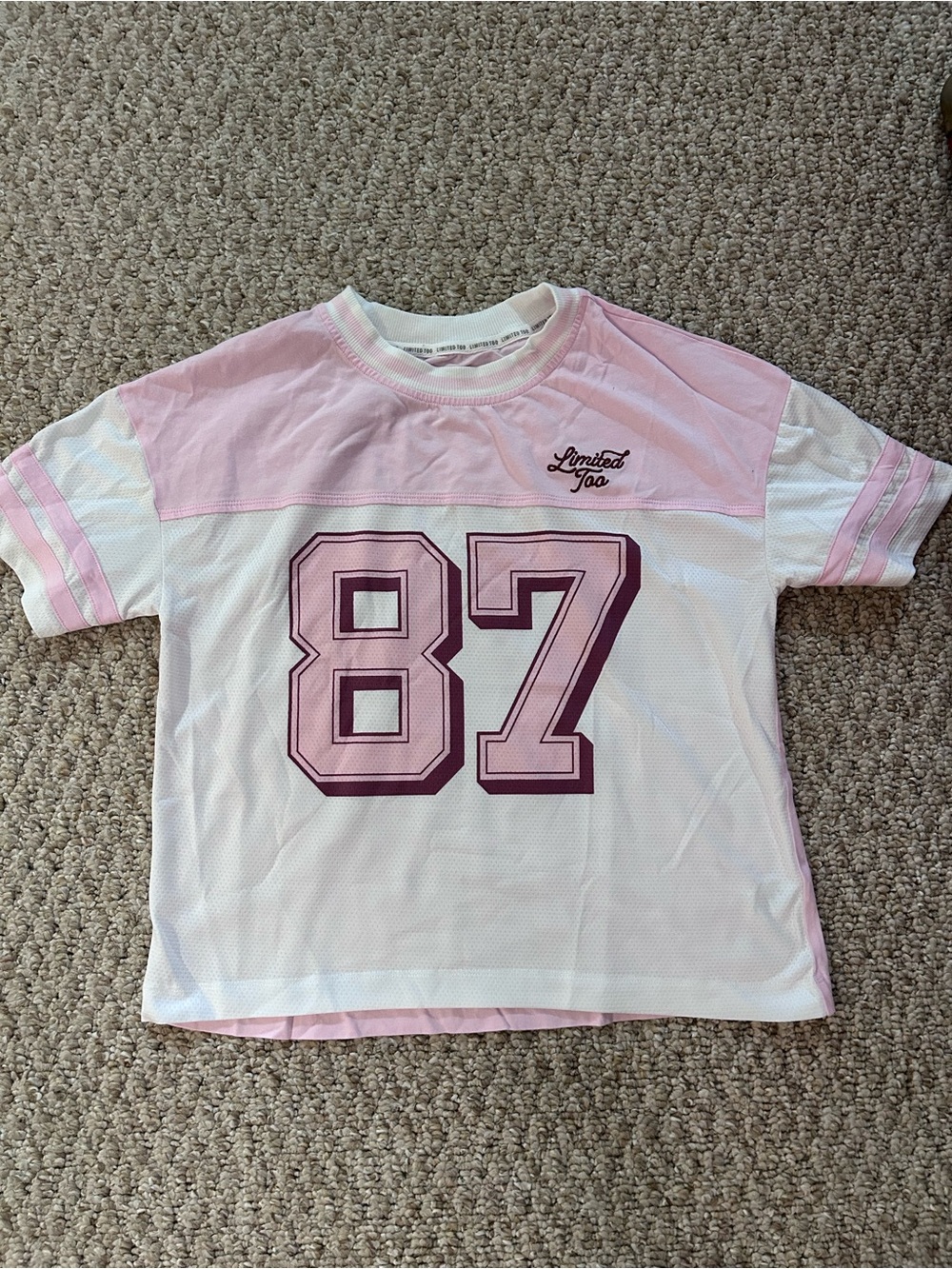Limited Too Girls' Pink & White Number 87 Athletic Tee - Worn Once